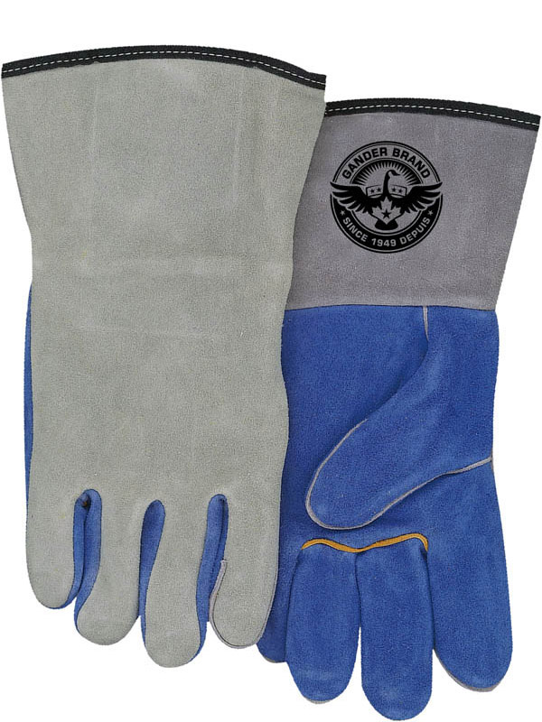 Gold 14 Top Grain Elk Cotton/Foam Lined Welders Gloves With Straight Thumb Carded Welted Fingers Stiff Cowhide Cuff Para-aramid synthetic fiber Stitching And Pull Tab 